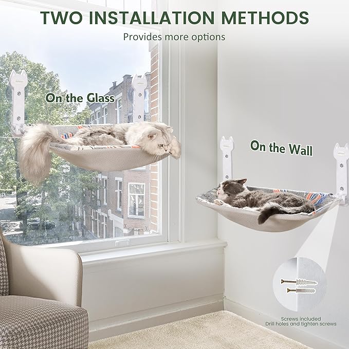 Cat Window Perch, Glow in The Dark Foldable Cat Hammock with Sunken Design & Removable Soft Cover, Breathable Cordless Window Bed for Resting Indoor Kitten (Grey, 1 Pack)