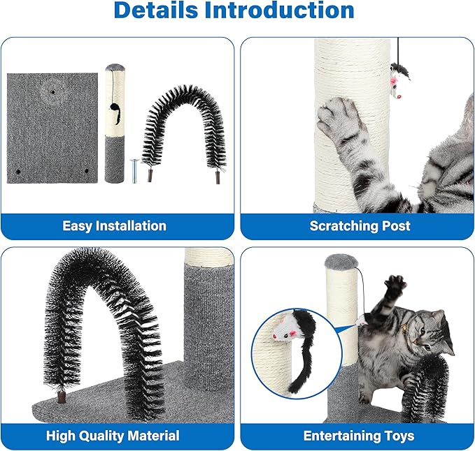 18 Inch Cat Scratching Post Pad with Cat Self Groomer,Cat Scratcher with Cat Brush,Kitten Scratch Post with Activity Dangling Ball,Indoor Cat Scratch Board for Kittens Kitty Cats,Protect Furniture