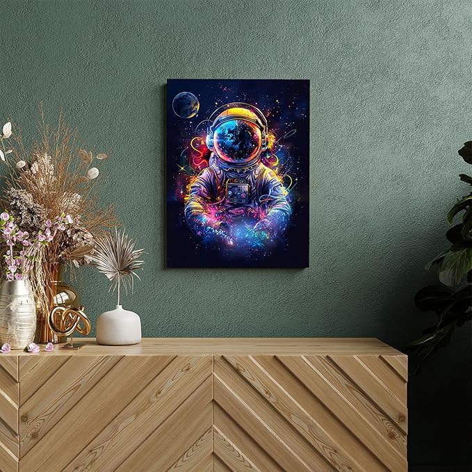 Astronaut Decor Wall Art Spaceman Wall Decor Astronaut Poster Spaceman Pictures for Wall Galaxy Canvas Print Painting Framed Artwork for Bathroom Bedroom Living Room 16"x20"
