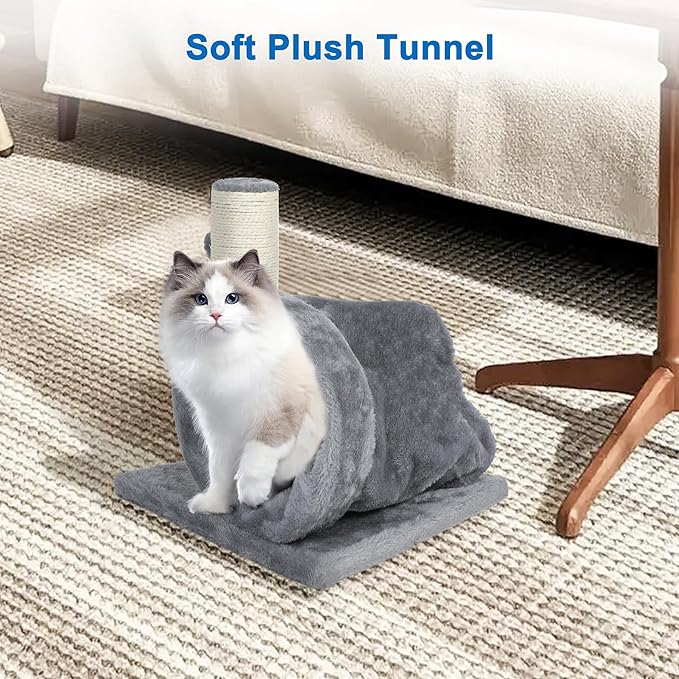 Cat Tree with Cat Play Tunnel, 11.8 in Cat Scratching Post with Scratching Board,Cat Scratch Pad with Toy Ball for Indoor Cats,Protect Furniture