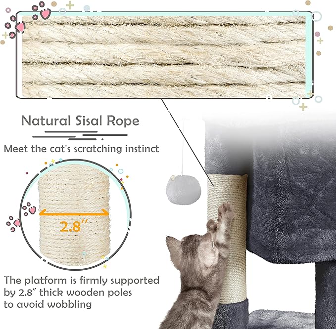 Yaheetech 23.5in Cat Tree Tower, Cat Condo with Sisal-Covered Scratching Posts, Cat House Activity Center Furniture for Kittens, Cats and Pets - Dark Gray