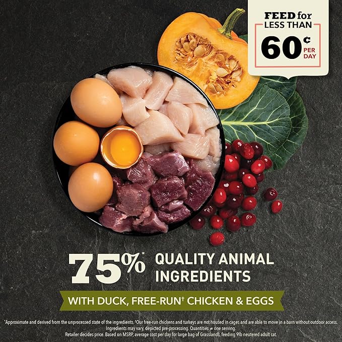 ACANA Highest Protein Grasslands Grain-Free Dry Cat Food, Duck, Free-Run Chicken and Eggs Cat Food Recipe, 10lb