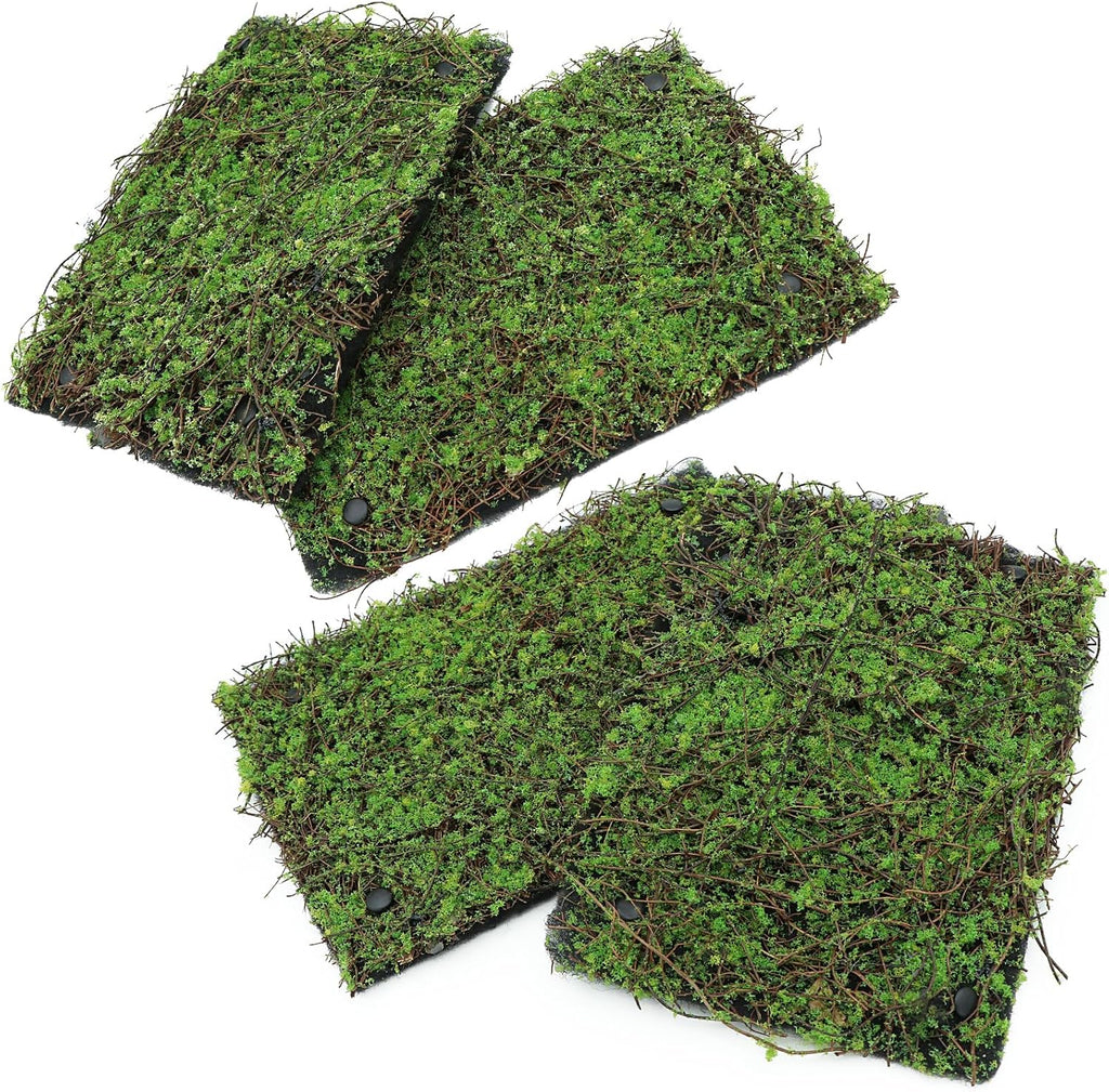 AQUA KT Reptile Moss Background Backdrop Wall Artificial Terrarium Habitat Amphibian Cage Decoration for Lizard Bearded Dragon Snake Tree Frog Chameleon Climbing, Pack of 4