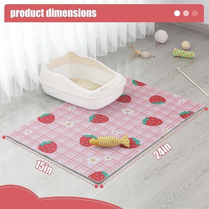 BALAPET Large Cat Litter Mat Litter Trapping Mat Soft and comfortable,Litter Box Mat with Non-slip and Waterproof for Cats Play,Feed and Rest,Easy to Clean,15 * 24in(Strawberries)