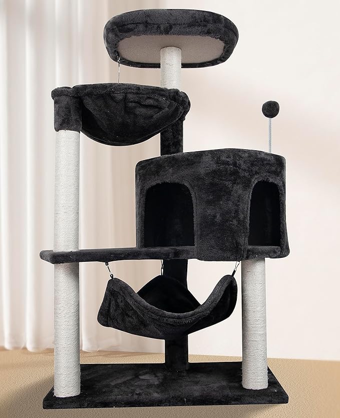 YUNIQUE Cat Tree with Cat Condo and Big Hammock, Darkgrey