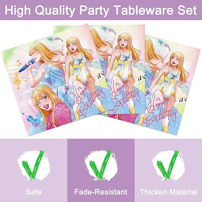 96 Pcs Birthday Plates and Napkins Party Supplies, Disposable Forks Paper Dessert Tableware Green Cartoon Decorations Table Dinnerware Favors Set, Serves 24