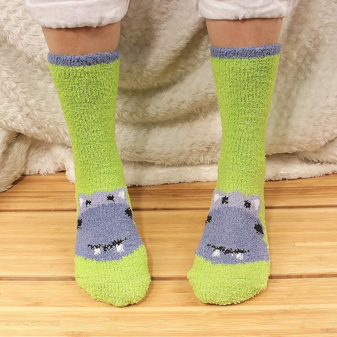 BambooMN Women's Super Soft Warm Microfiber Fuzzy Cozy Animal Socks or Christmas Winter Animal Socks, Value Pack