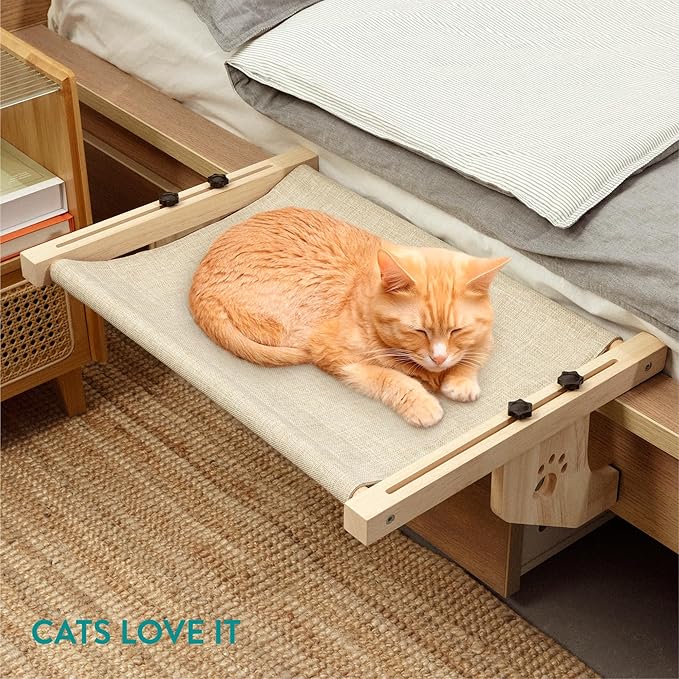 Navaris Cat Window Perch for Large Cats - Heavy Duty Wooden Cat Window Hammock, Cat Window Seat for Indoor Cats, Cat Window Shelf, Cat Bed for Window Sill, Bedside, Drawer, and Other Furnitures