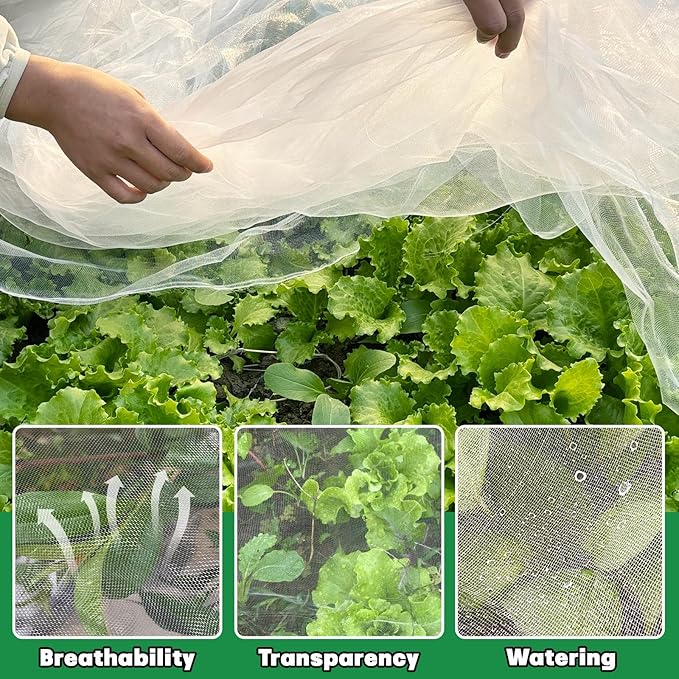 10x50FT Mosquito Netting,Garden Mesh Ultra Fine Plant Netting Barrier for Garden Protection,Mosquito Mesh Screen for Protect Vegetables Fruits from Birds Bugs