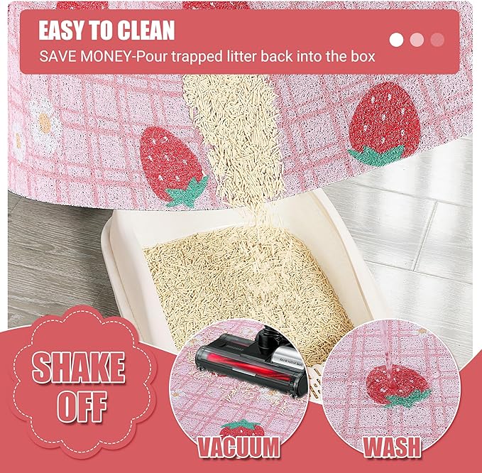 BALAPET Large Cat Litter Mat Litter Trapping Mat Soft and comfortable,Litter Box Mat with Non-slip and Waterproof for Cats Play,Feed and Rest,Easy to Clean,15 * 24in(Strawberries)