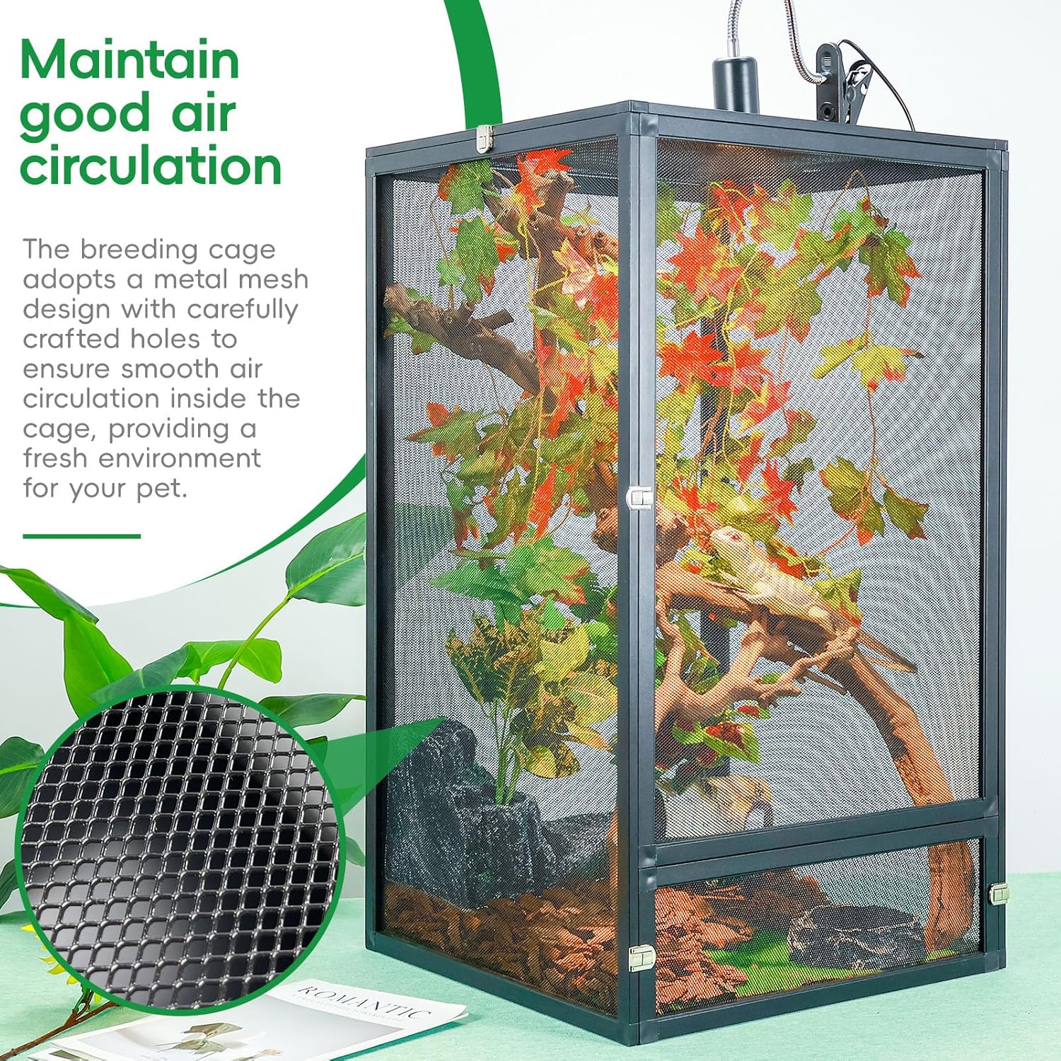 45 Gal Detachable and Foldable Reptile Butterfly Cage Terrarium, 360° Observation, Airflow, Interaction in Gecko Tank for Crested Geckos, Leopard Geckos, Chameleons, Bearded Dragons