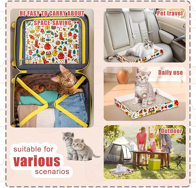 30 Pack Christmas Cat Disposable Cat Litter Box, Foldable Paper Litter Box,Non Clumping Durable and Waterproof,Low Entry Easy Disposal,Portable,Cat (13.6x9.7x1.9 in)