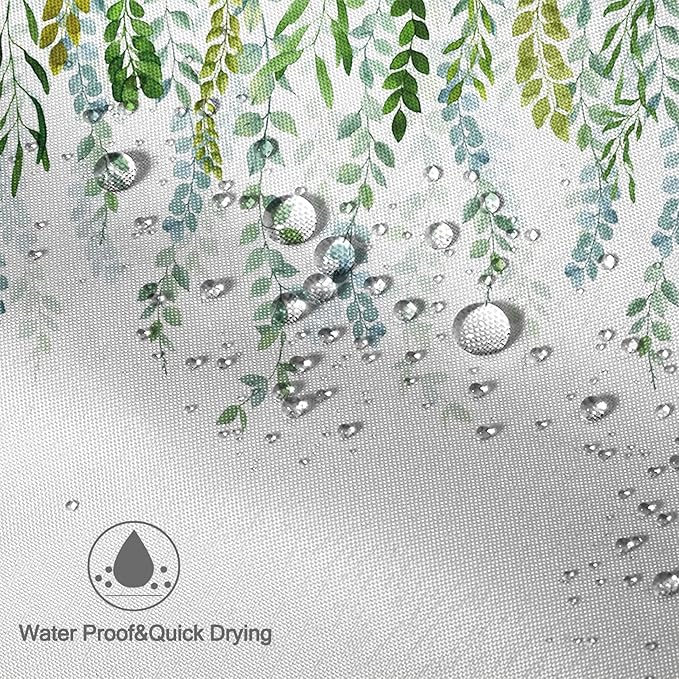 AWERT Plant Shower Curtain for Bathroom Sage Green Eucalyptus Waterproof Quick-Drying Green Leaves Shower Curtain Set with Hooks 72x84 Inch