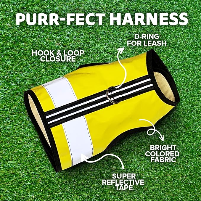 Reflective Cat Harness - High-Visibility Cat Vest for Day & Night | Secure, Breathable and Washable Cotton | Ideal for Walking & Traveling - Sunshine Yellow, XL