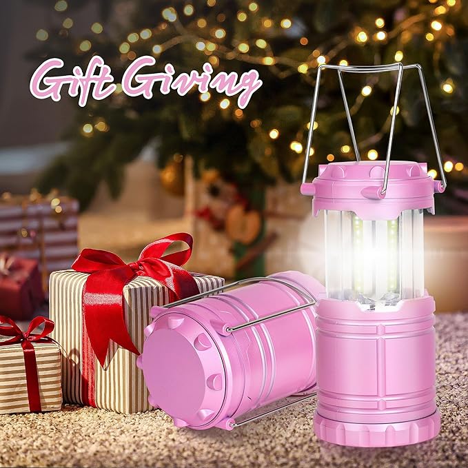 4-Pack LED Pink Camping Lanterns, Portable Camping Lights, Outdoor Handled Lamps, Essential Emergency Lights for Power Outages, Hiking, Hurricane