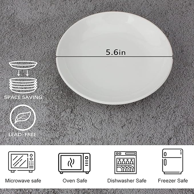 8 Piece Ceramic Appetizer Plates, 5.6 Inch Small Dessert Plates Set, White Round Plates for Bread, Butter, Snack, Lightweight Dinnerware Saucer Sets - Ivory, Oven, Microwave & Dishwasher Safe