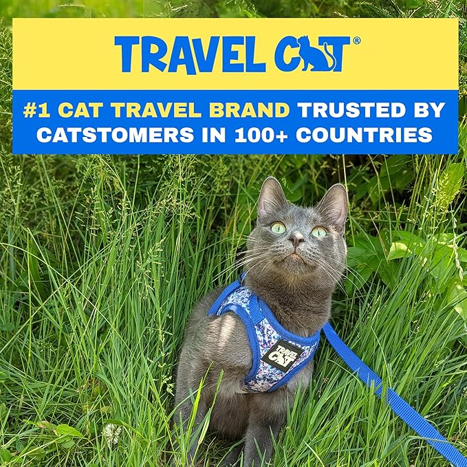 Travel Cat Harness and Leash Set - Adjustable Fit Mesh Cat Harness and Reflective Strap - Comfort Escape Proof Harness for Cats, Kitten for Outdoor Walking, Hiking (Extra Small, Groovy)