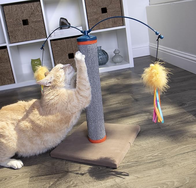 SmartyKat Scratch 'N Spin Carpet Cat Scratching Post with Spinning Wand Toys, Includes x2 Extra Wands - Gray, One Size
