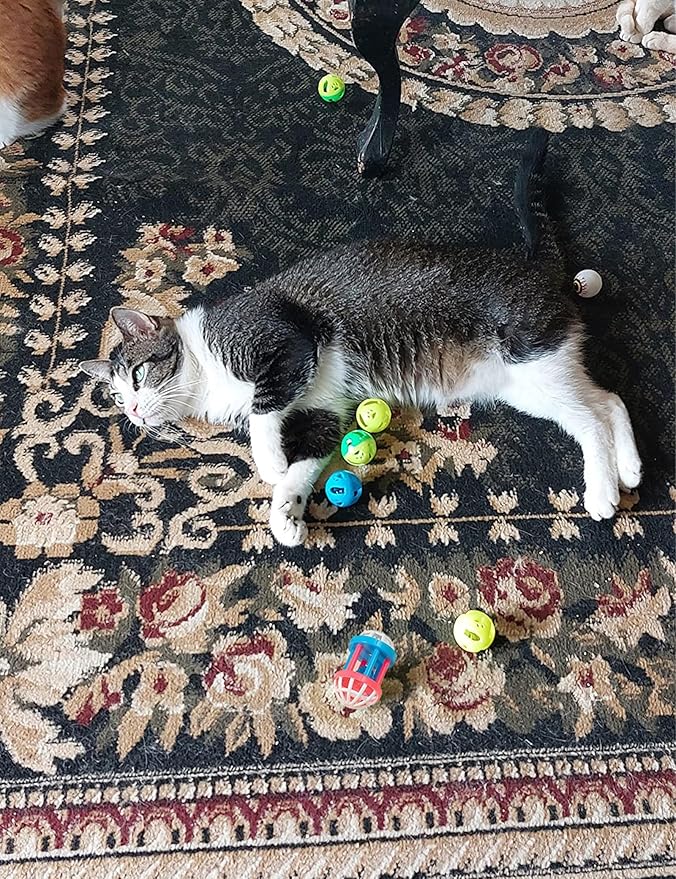 19-Piece Cat Toys Pack - 5 Bell Balls, 10 Plush Balls, 4 Spring Toys - Kitten Toys for Indoor Cats