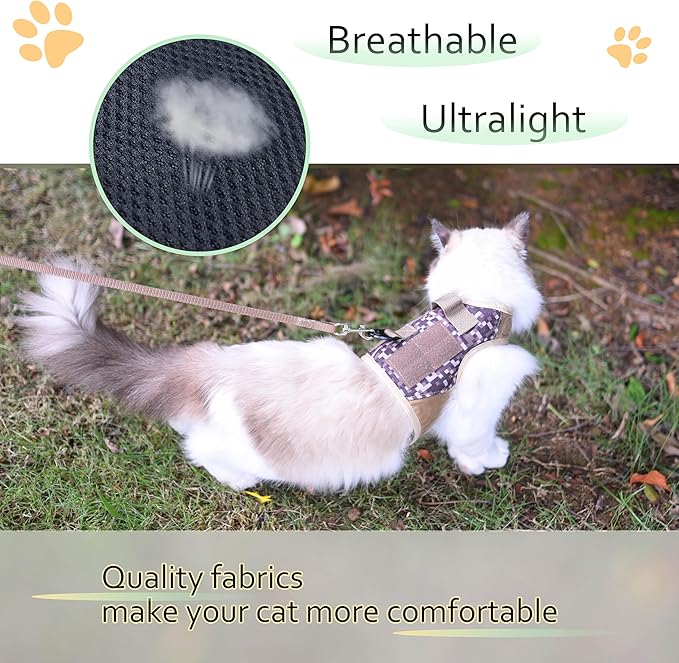 Tactical Cat Harness and Leash for Walking Escape Proof, Desert Camo, Medium, Adjustable Cat Walking Jackets, Padded Stylish Cat Vest for Winter
