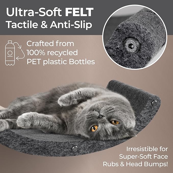 Cat Wall Hammock by Pryde Pets, Perch and Cat Shelf for Wall - 100% PET Felt, Sustainable - Modular Floating Shelf for Cats, Indoor/Outdoor Cat Furniture (Charcoal)