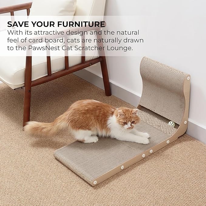 Paws NEST Cat Scratcher, 27.5 Inch L- Shaped Cat Scratch Post, Eco-Friendly for Indoor Cats, Includes Ball Toy & Premium Catnip, Non-Toxic, Easy Assembly