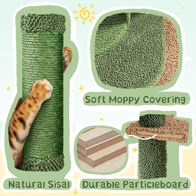 Yaheetech Cactus Cat Tree, 66in Cat Tower for Indoor Cats, Multi-Level Cat Tree with Large Condos & Ramp, Pet Play House with Padded Perch, Platforms, Basket & Hanging Ball, Green/Brown