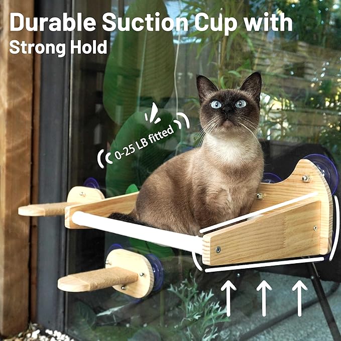 Cat Window Perch and Cat Wall Shelves 2 in 1,Cat Hammock,Steps and 3 Layers Large Cat Perch Bed for Wall and Window.Solid Wood Cat Wall Mounted Furniture &18 Pcs Strong Window Suction Cups