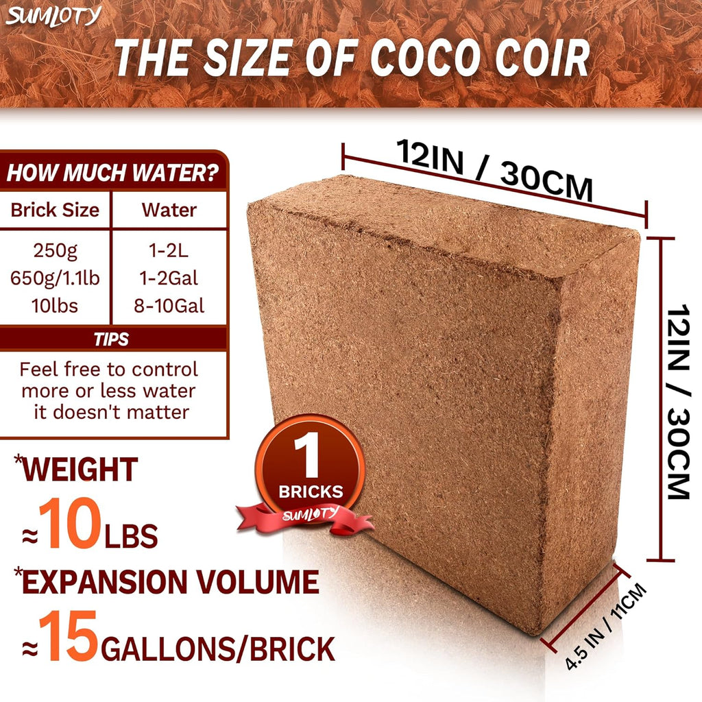 Coco Coir for Plants- 10LB Organic Coconut Coir Brick with Low EC & PH Balanced,Coco Fiber for Herbs& Flowers, Renewable Coco Soil for Planting(18 Gal.)