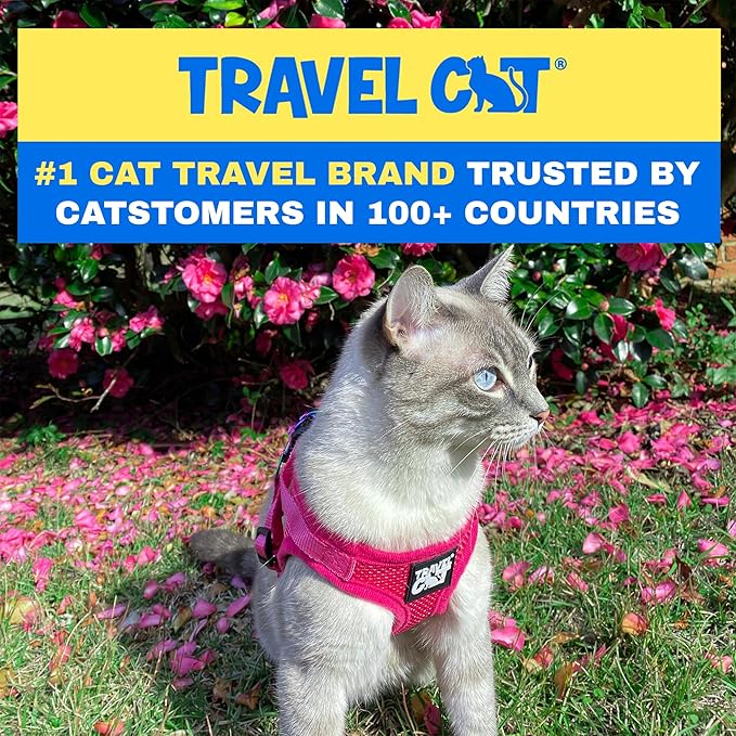 Travel Cat The Purrfectly Pink Harness & Leash Set - Adjustable Fit Mesh Cat Harness with Reflective Strap - Escape-Proof Harness for Cats, Kittens for Outdoor Walking, Hiking (Large)