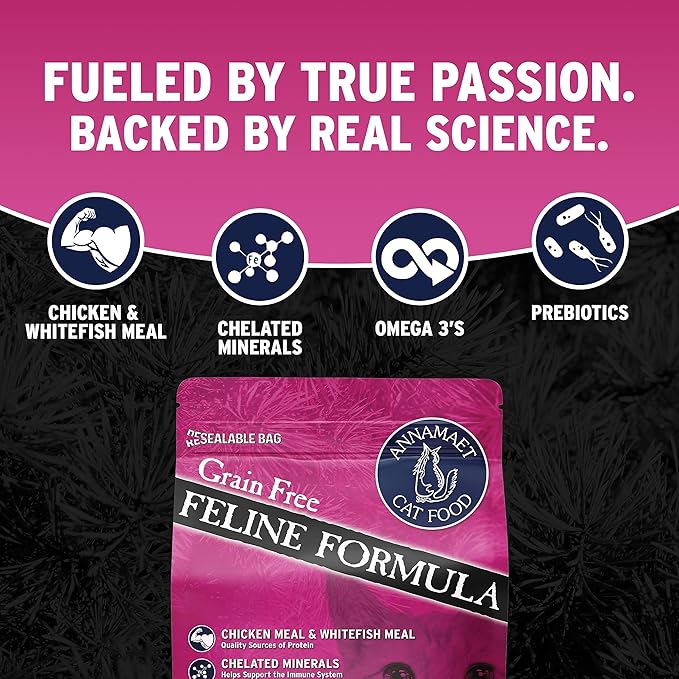 Annamaet Grain-Free Feline Formula Dry Cat Food, (Chicken & Fish), 12-lb Bag