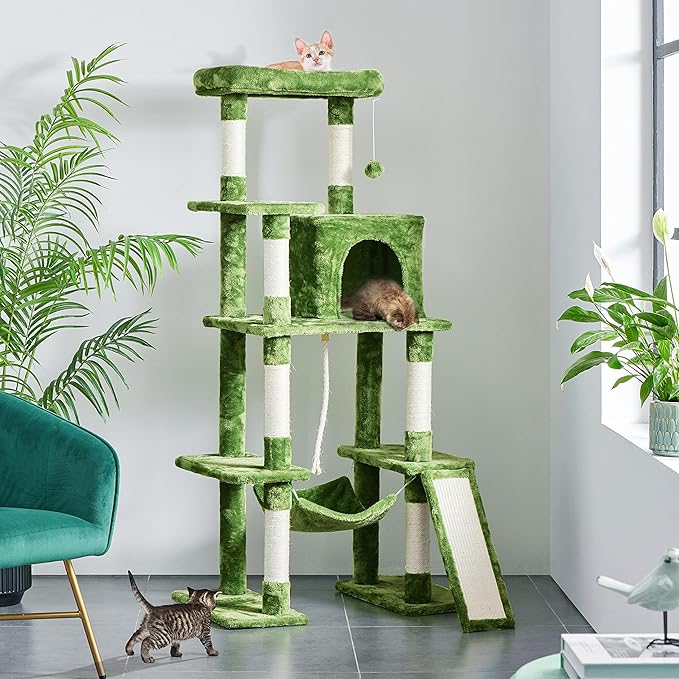 Yaheetech Cat Tree Cat Tower, 63in Multi-Level Cat Tree for Indoor Cats, Tall Cat Tree w/Sisal-Covered Scratching Posts & Condo, Cat Furniture Activity Center for Cats Kitten, Green