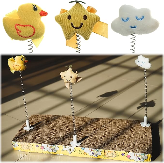 3 Pack Cat Teaser Wands Plug on Cardboard Cat Scratcher