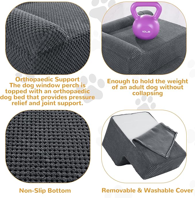 HOMBYS Foam Dog Window Perch, Orthopaedic Dog Bed with Dog Stairs, Soft & Supportive Do Not Hurt Dog for Joint Protect, 2 Parts Easy to Assemble Bunk Bed, Pet Perch to Look Out Window