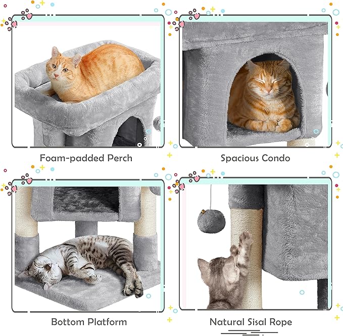 Yaheetech 23.5in Cat Tree Tower, Cat Condo with Sisal-Covered Scratching Posts, Cat House Activity Center Furniture for Kittens, Cats and Pets - Light Gray