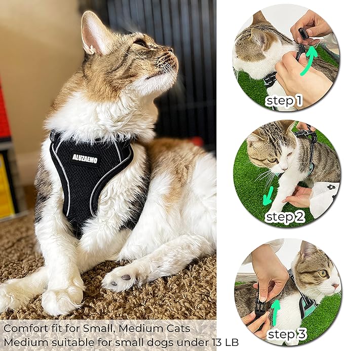 Cat Harness and Leash Set - Escape Proof Cat Vest Harness for Walking Travel Outdoor - Reflective Adjustable Soft Mesh Breathable Cat Body Harness for Small Medium Large Cat