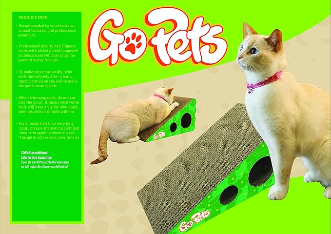 GoPets Large Corrugated Cardboard Cat Scratcher with Ergonomic Design, Reversible & Durable Scratching Post Lasts 2X Longer, Interactive Cat Toy & Catnip for Endless Play - Wedge Shaped Style
