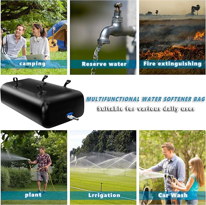 240 L/63 Gal Water Bladder Tank, Foldable Portable Water Storage Container, Emergency Water Bag for RV, Truck Bed, Fire Prevention, Drought Resistance, Black