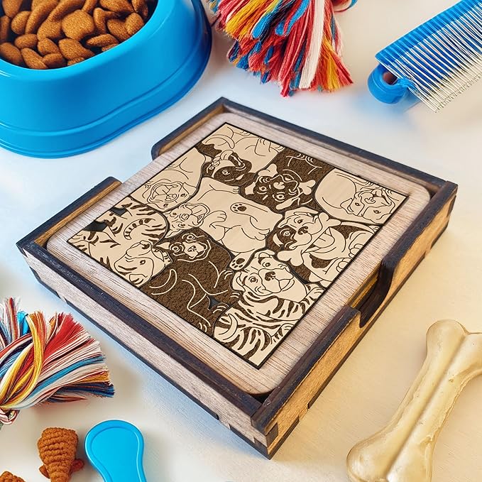 02 Staffordshire Terrier Dog Puzzle Wooden Coaster Set - Interlocking Jigsaw Drink Mats with Laser-Cut Design for Pet Lovers (Staffordshire Terrier Set of 2)