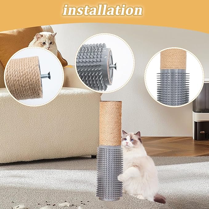2 PCS Cat Scratching Post with Self Groomer Cat Brush, Jute Twine Vertical Scratcher Posts for Indoor Cats and Kittens, 11.8 Inches Cat Scratch Pole Cat Claw Scratcher Covered with Jute Twine