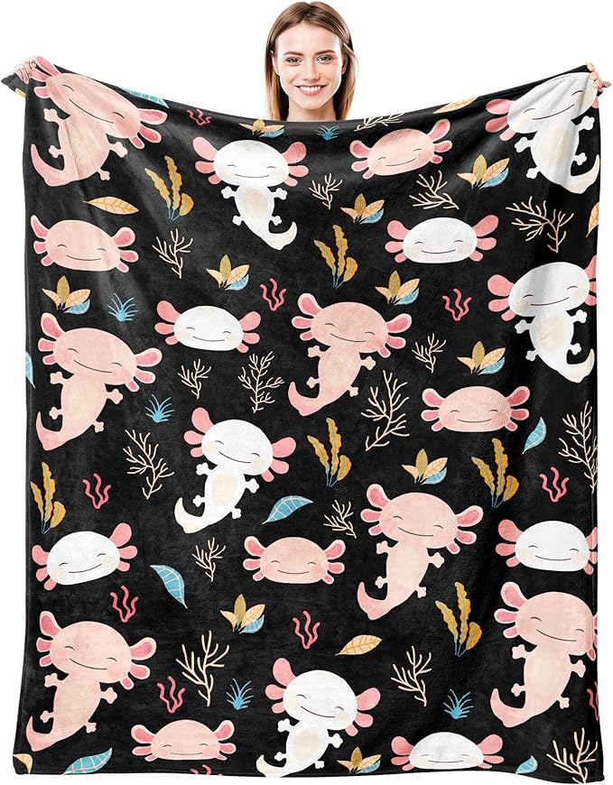 Axolotl Blanket Ultra Soft Flannel Throw Blanket Gifts for Axolotl Lovers Blankets for Girls Boys Kids Women Adults Stuff 50"X 40"