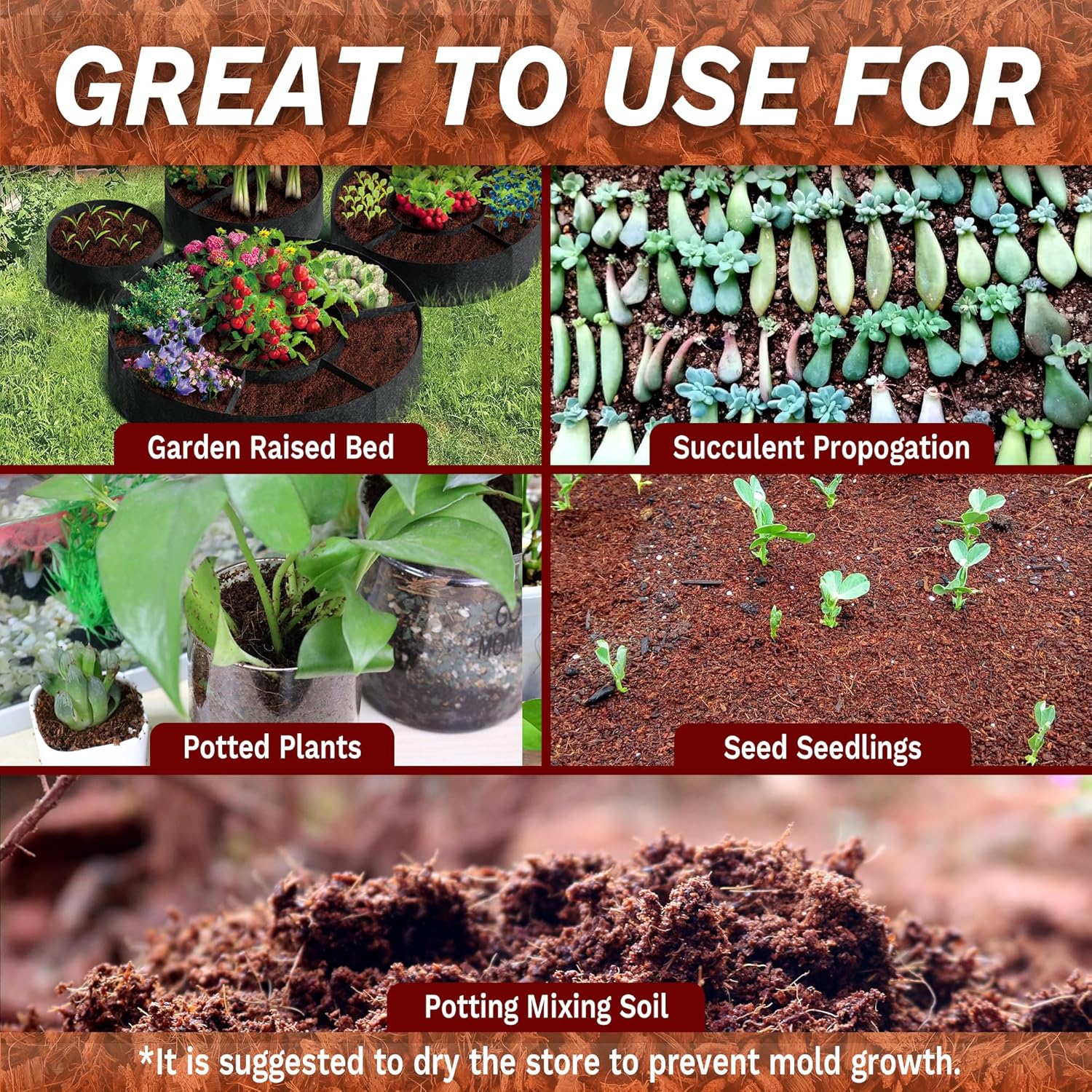 Coco Coir for Plants- 10LB Organic Coconut Coir Brick with Low EC & PH Balanced,Coco Fiber for Herbs& Flowers, Renewable Coco Soil for Planting(18 Gal.)