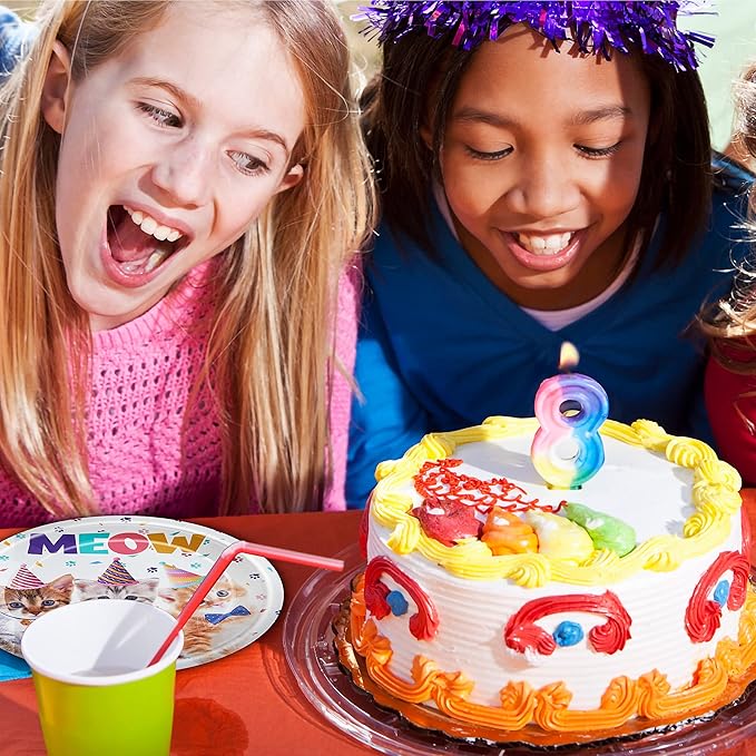 96 Pcs Cat Birthday Party Plates Napkins Forks Supplies Tableware Set Disposable Paper Cat Theme Decoration for Kids Birthday Party, Serves 24 Guests