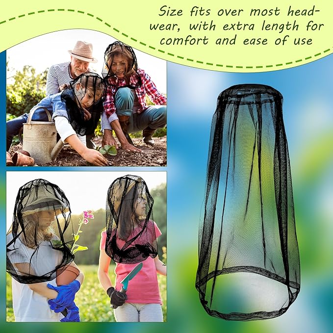 6 Pack Mosquito Head Net Bug Wearable Head Net Mesh with Carry Bags to Prevent Mosquito Fly Insects Bugs for Outdoor Hiking Camping Climbing