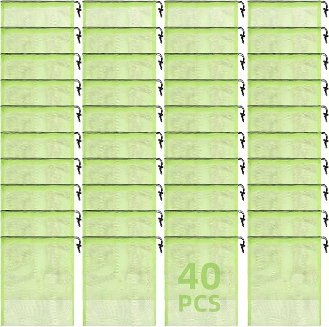 10/20/40/60/100PCS Mesh Drawstring Bag Durable Delicate Mesh Laundry Bag Multicolor Nylon Mesh Bag Small Mesh Gym Bag Travel Mesh Beach Bag Locking Closure Storage Bag For College, Gym, Yoga, Sport