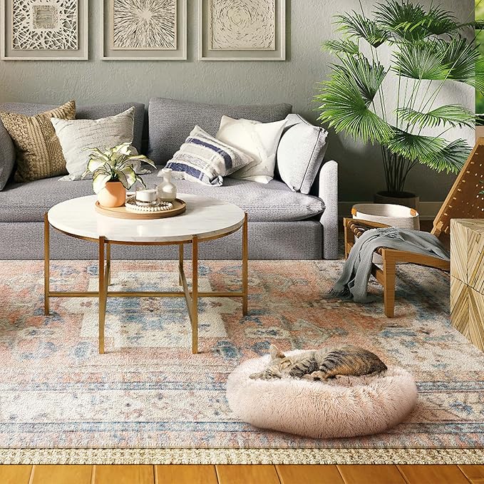 Max & Marlow Long Lush Faux-Fur, Anti-Anxiety Cuddler, Donut Dog & Cat Bed, Non Slip Bottom, Small, Cream