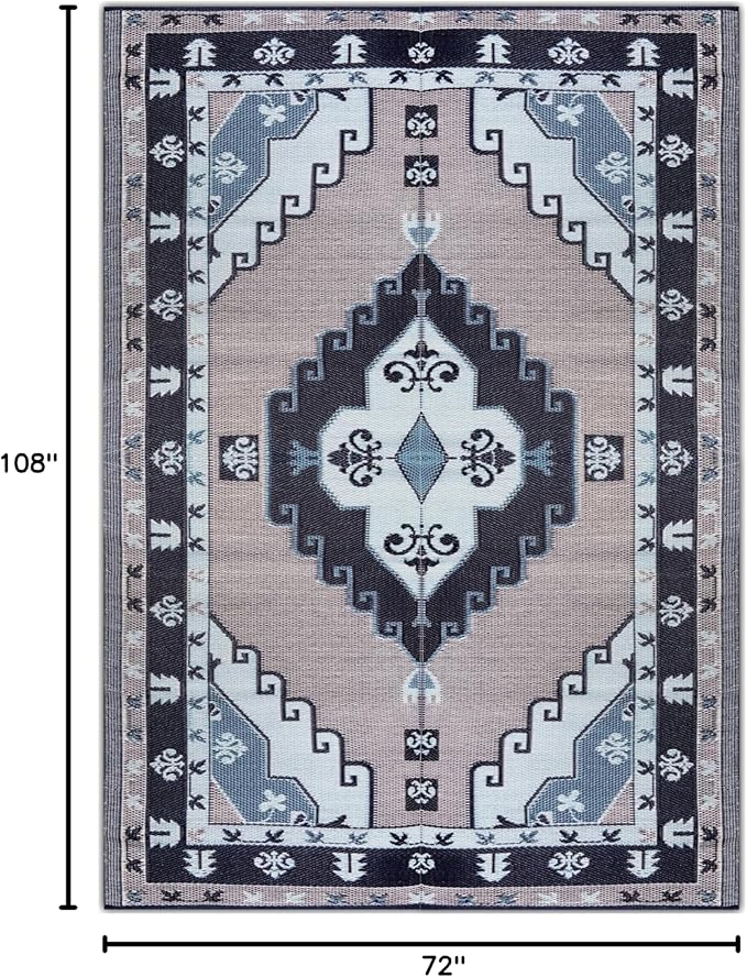 BalajeesUSA Outdoor Rug - 6x9 feet, Blue, Grey, Reversible, Portable, Duarable, Waterproof, Plastic straw patio rugs, Large RV camper mat 140