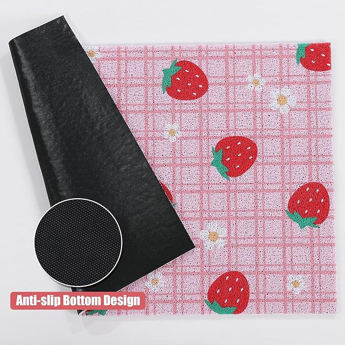 BALAPET Large Cat Litter Mat Litter Trapping Mat Soft and comfortable,Litter Box Mat with Non-slip and Waterproof for Cats Play,Feed and Rest,Easy to Clean，35 * 24in(Strawberries)