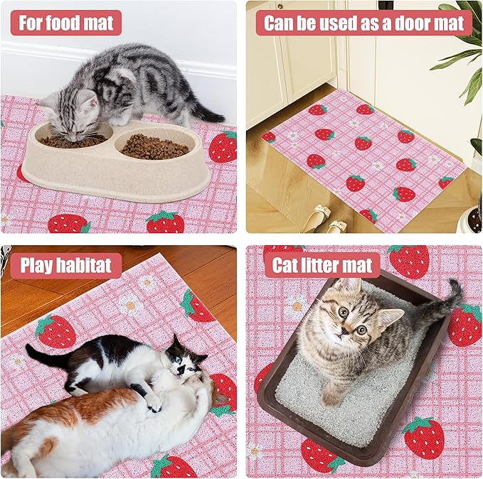 BALAPET Large Cat Litter Mat Litter Trapping Mat Soft and comfortable,Litter Box Mat with Non-slip and Waterproof for Cats Play,Feed and Rest,Easy to Clean,15 * 24in(Strawberries)