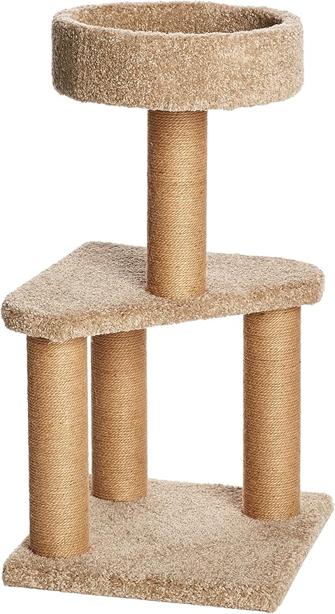 Amazon Basics Cat Tree Indoor Climbing Activity Tower with Scratching Posts, Medium, 15.7 x 31.5 Inches, Beige